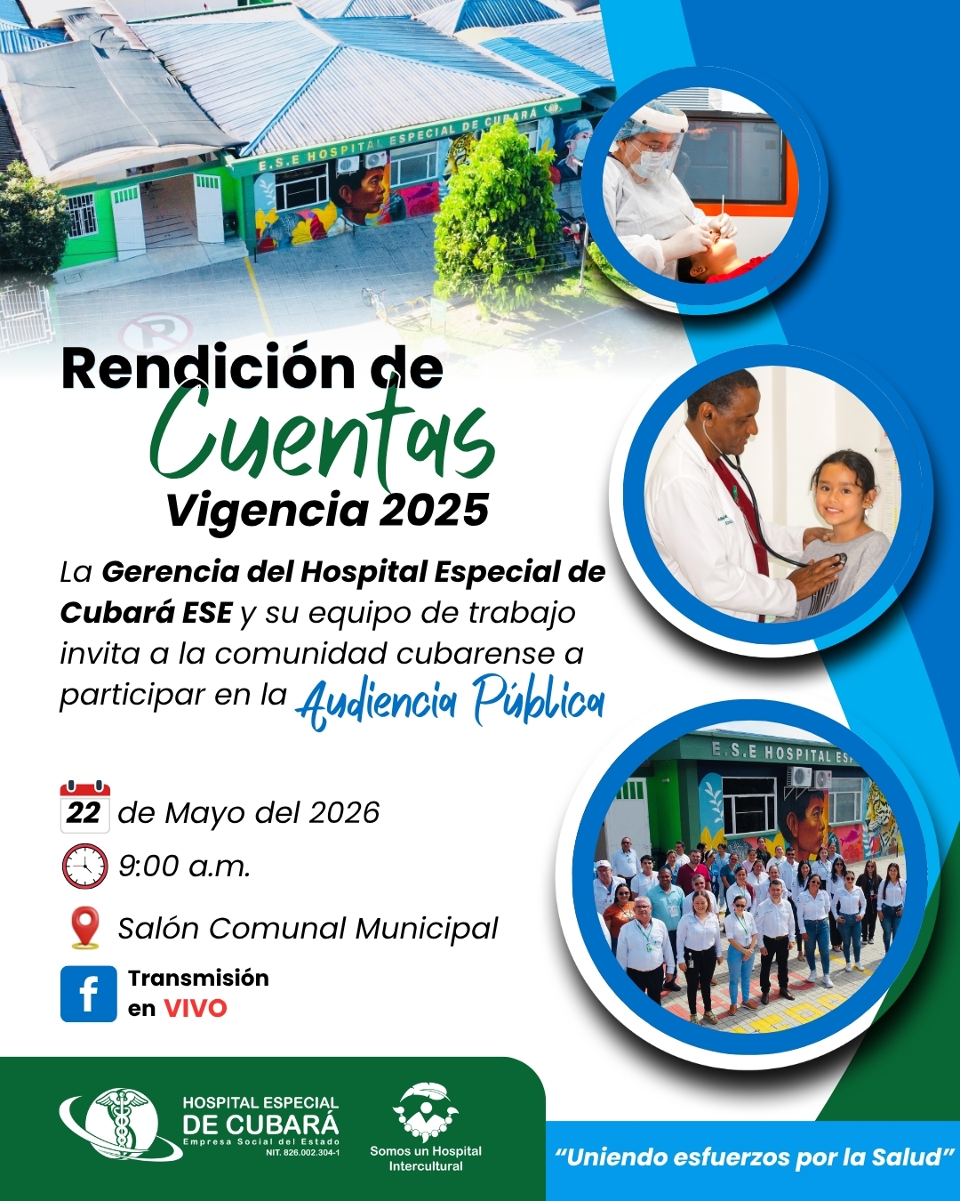El Hospital Especial de Cubará ESE te invita a participar en la Audiencia Pública de Rendición de Cuentas – Vigencia 2025.